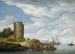 Estuaire de rivière avec tour de guet - Salomon van Ruisdael or Ruysdael
